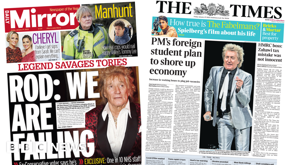 Newspaper headlines: ‘Rod attacks Tories’ and ‘Zahawi hands over taxes’