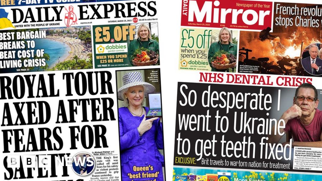 Newspaper headlines: ‘Turmoil in France’ and King’s royal tour ‘axed’