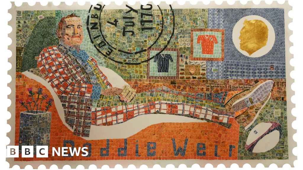 Artist crafts Doddie Weir portrait from 10,000 stamps