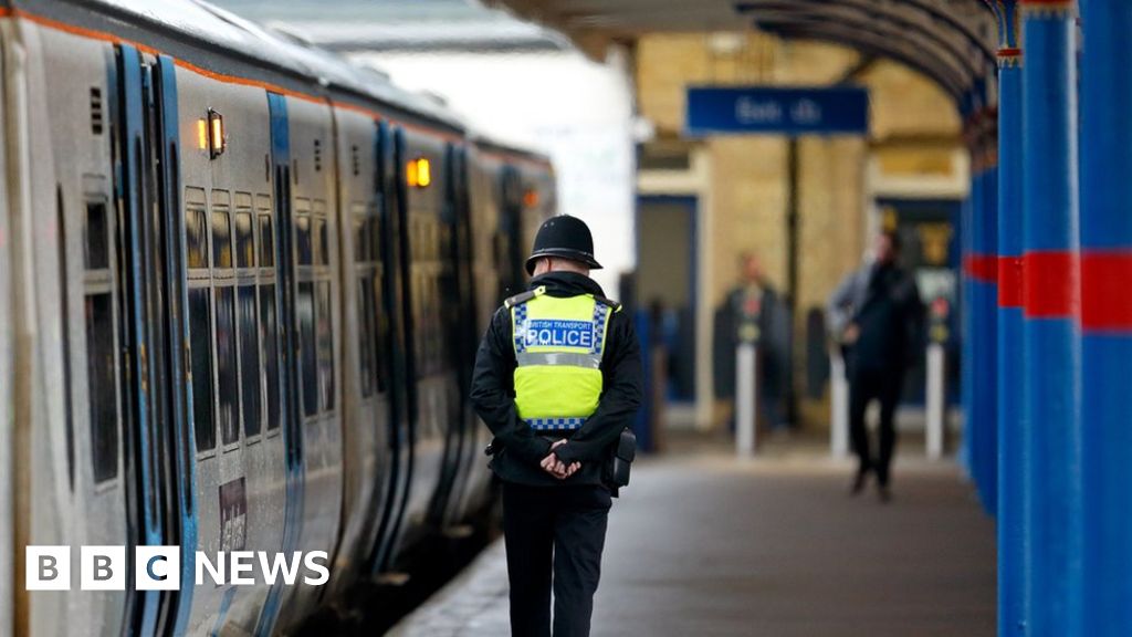 A BTP officer patrols the platform at King's Lynn railway station in Norfolk