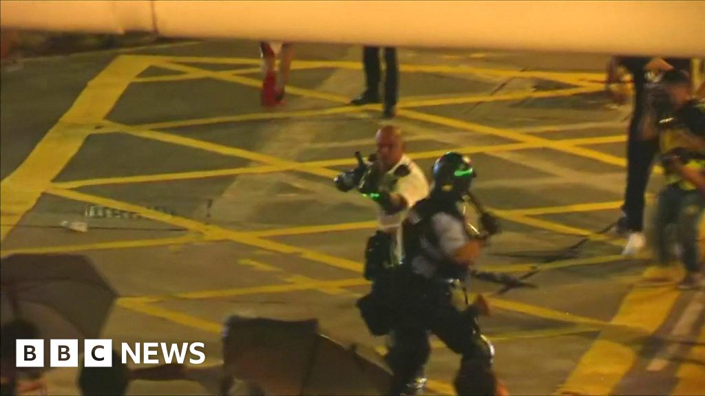 Hong Kong protests: Police officer points gun at protesters