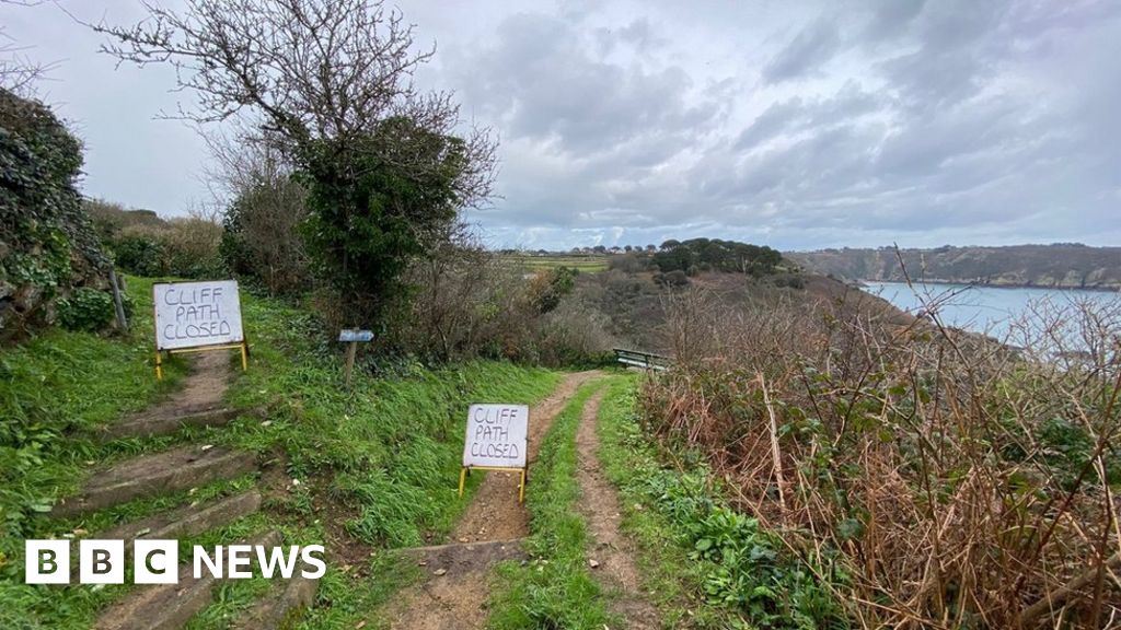 Guernsey cliff paths closed by heavy rainfall BBC News