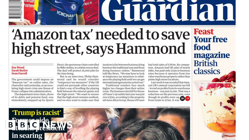 Newspaper headlines 'Amazon tax' to save High Street BBC News