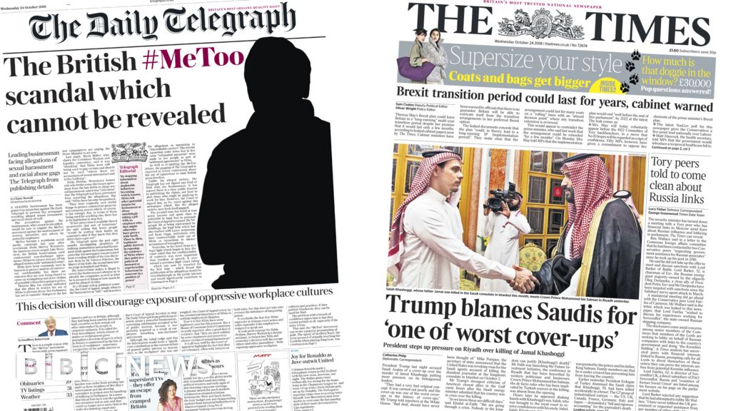 Newspaper Headlines The British Metoo Claims Which Cannot Be Revealed