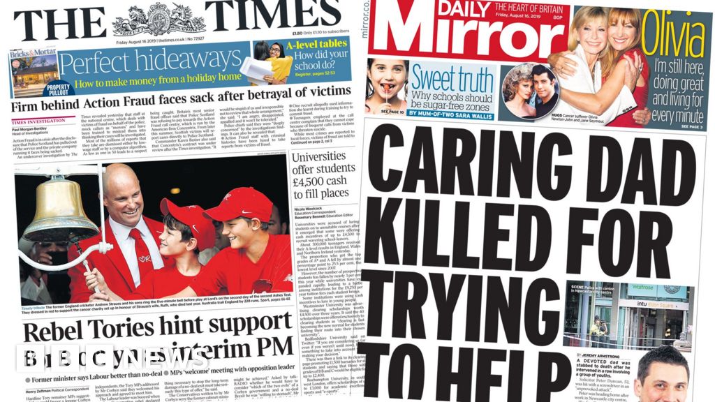 Newspaper Headlines Tory Rebels Side With Corbyns Bid To Topple Pm 4245