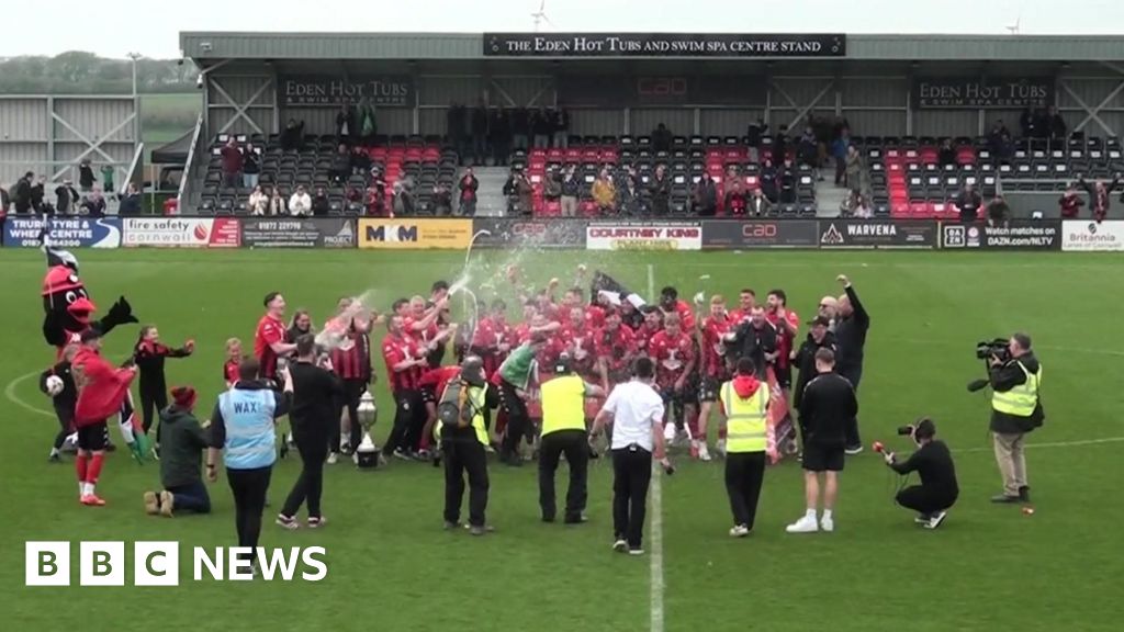 Truro City Football Club celebrate promotion with bus parade