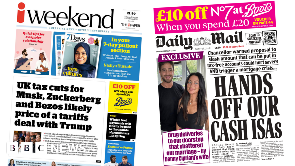 Newspaper headlines: ‘UK tax cuts for tech giants’ and ‘hands off ISAs’