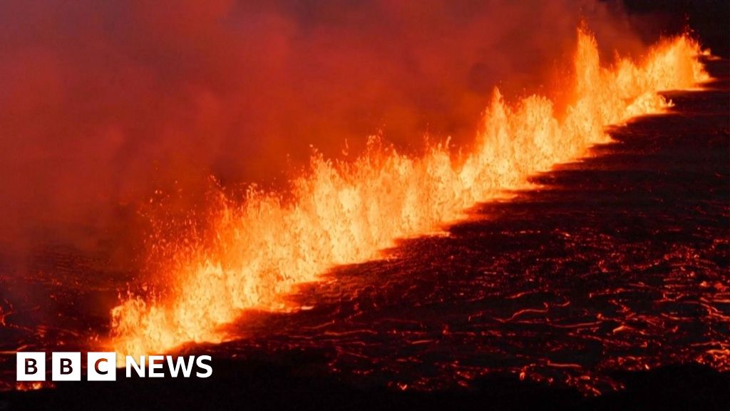 Volcano erupts in Iceland spewing lava from the ground