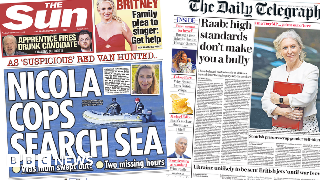 Newspaper headlines: Raab’s ‘high standards’ and ‘Nicola cops search sea’