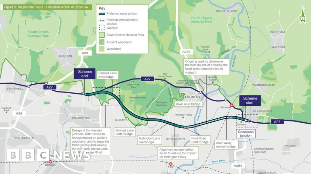 Highways England reveals £250m Arundel bypass route