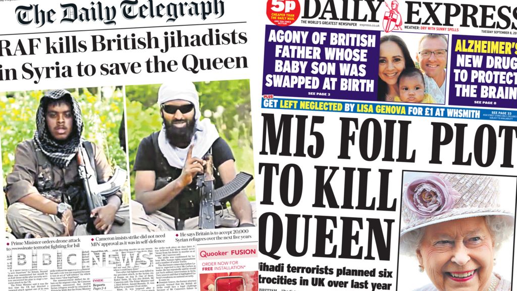 Newspaper headlines Drone strike, refugee figure and BBC future BBC News