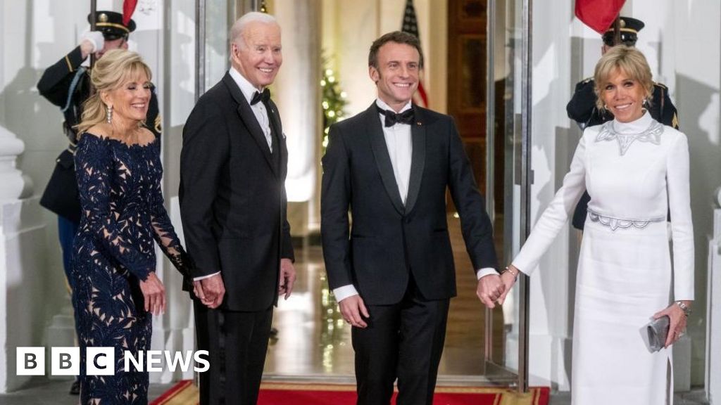 France's Emmanuel Macron joins the Bidens for a White House state dinner