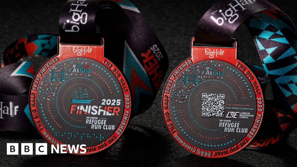London half marathon medal designed with refugees