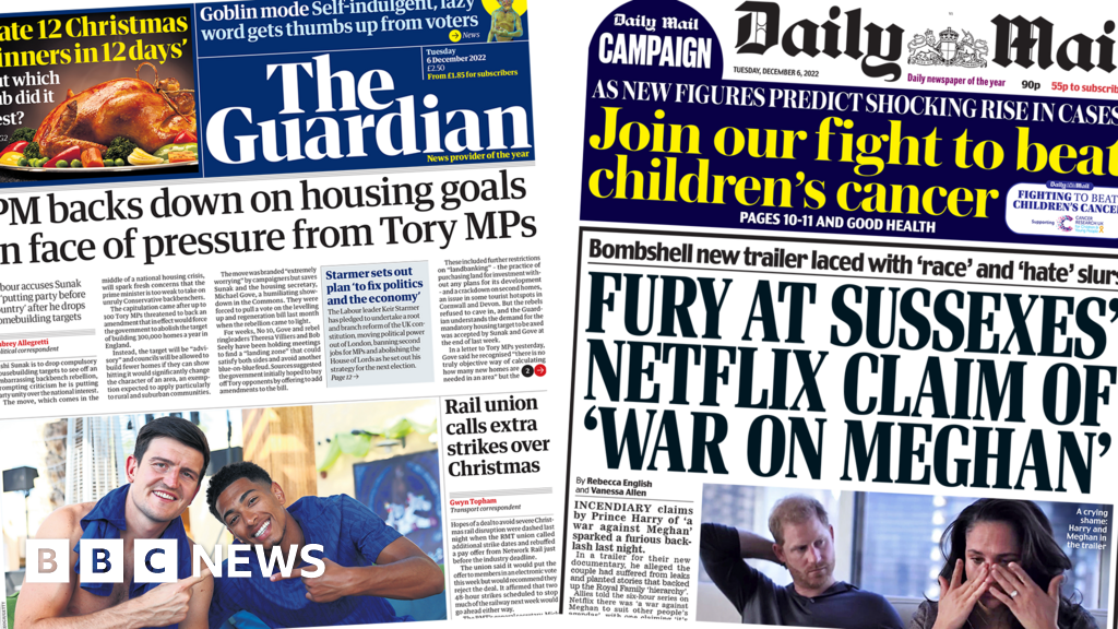 Newspaper headlines: ‘Fury at Sussexes” and PM ‘abandons’ housing gaols