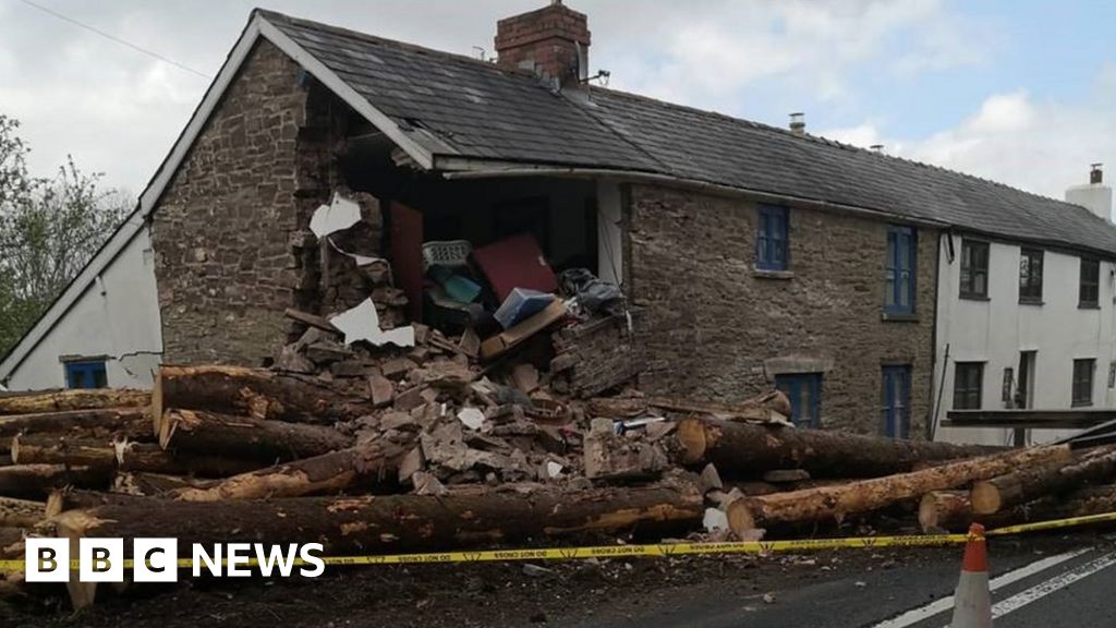 A465 closed as lorry crashes into house near Abergavenny BBC News