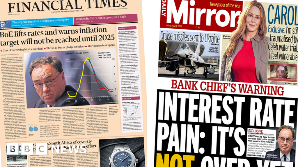 Newspaper headlines: 'Interest rate pain' and 'inflation warning'