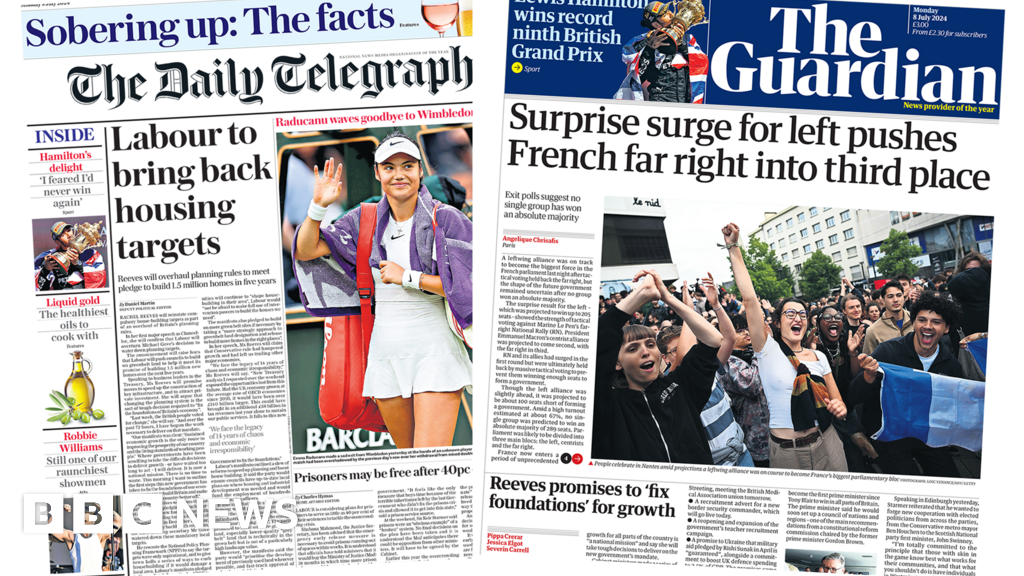 Newspaper headlines: ‘Surprise surge’ for France’s left, and Reeves to unveil housing plans