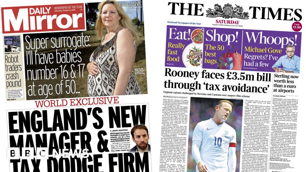 Newspaper headlines: Tax issues for England pair and 'hard' Brexit