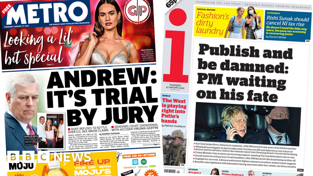 Newspaper headlines: Prince Andrew demands 'trial by jury' - BBC News