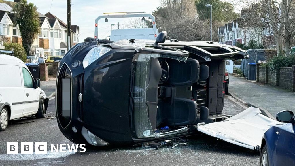 Car overturns in Worthing after crashing into parked vehicle