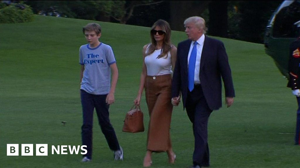 Melania and Barron Trump arrive at the White House