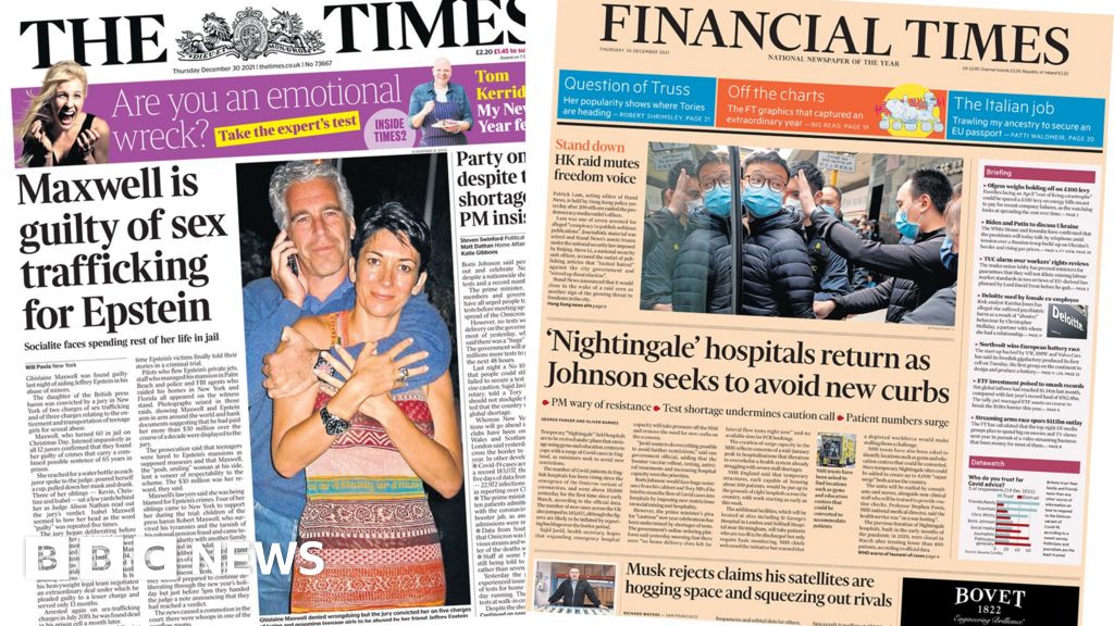 Newspaper headlines: 'Guilty Ghislaine' and 'testing in tatters' - BBC News