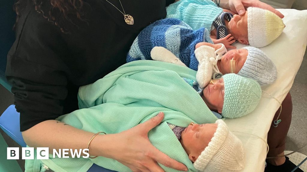Mum overwhelmed after rare birth of quadruplets