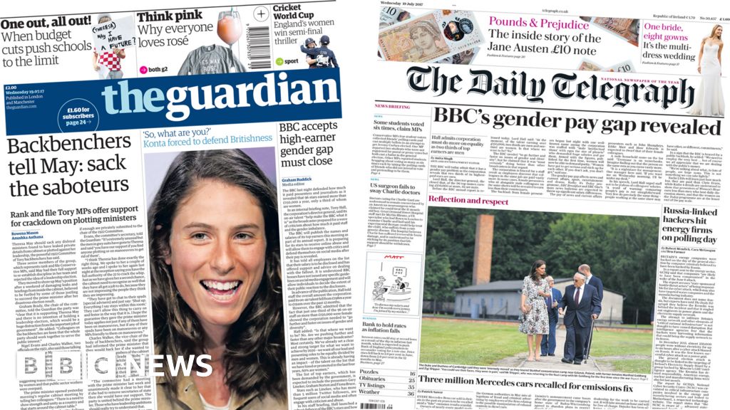 Newspaper headlines: BBC pay prompts gender questions - BBC News Newspaper headlines: BBC pay prompts gender questions - BBC News