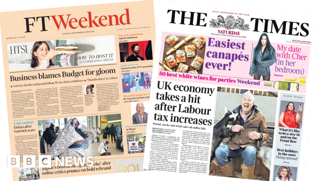 Newspaper headlines: ‘Business blames budget’ and ‘UK economy takes hit’