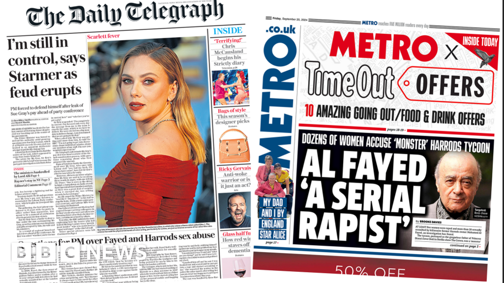 The Papers: Starmer 'in control' and 'Al Fayed rape scandal'