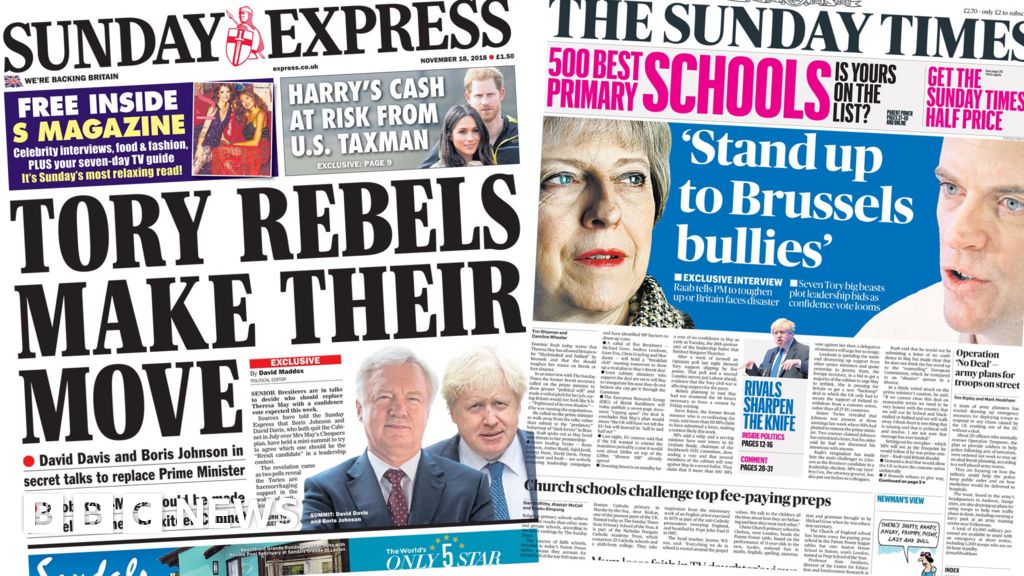 Newspaper Headlines Tory Rebels Make Move And Brussels Bullies Bbc 3891