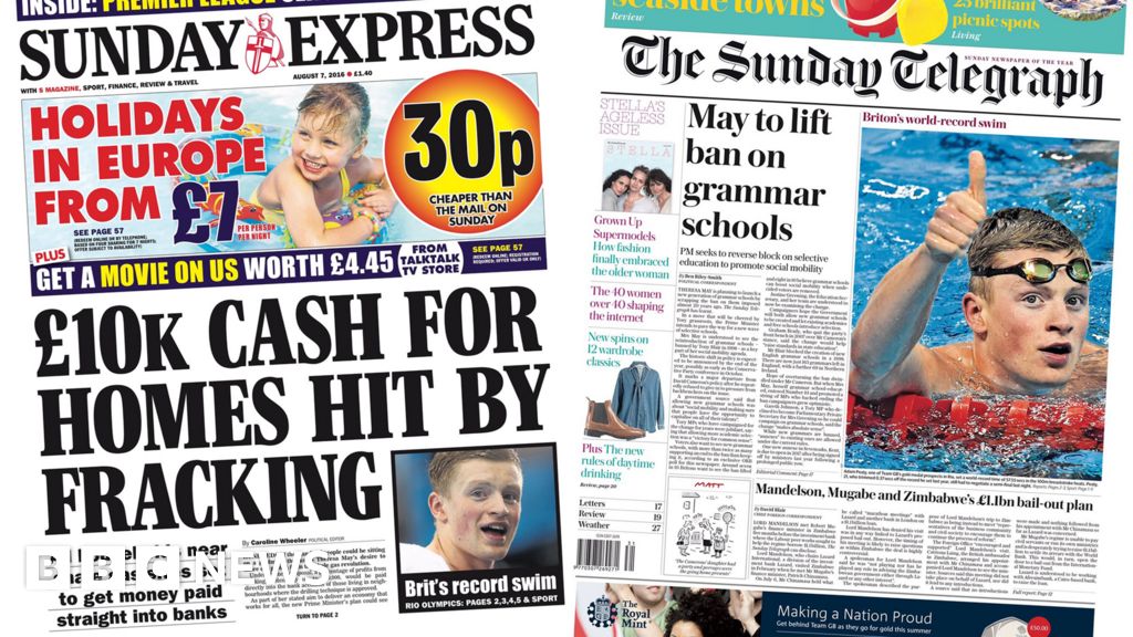 Newspaper Headlines Fracking Payments And Grammar Schools Bbc News 