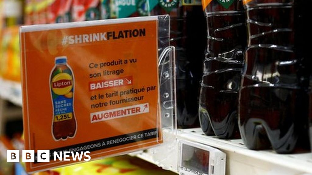French supermarket Carrefour has put stickers on its shelves this week warning shoppers of "shrinkflation" - where packet contents are getti