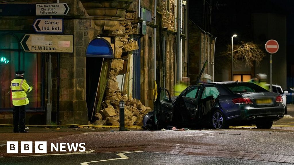 Four Injured After Car Crashes Into Building In Inverness - BBC News