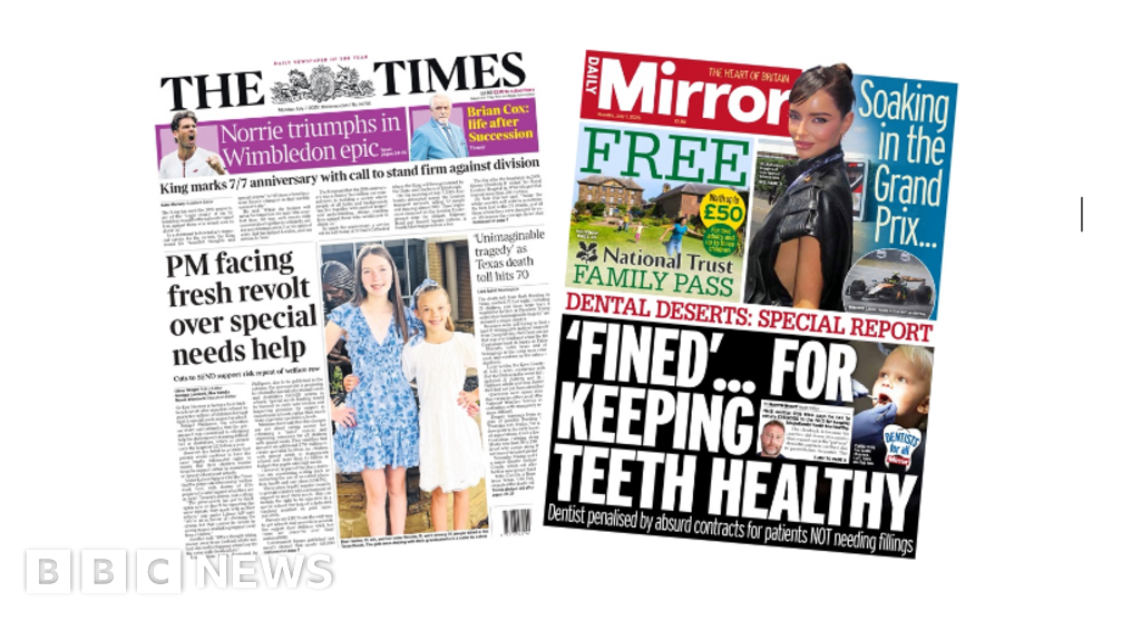 The Papers: 'PM facing fresh revolt' and 'dental deserts'