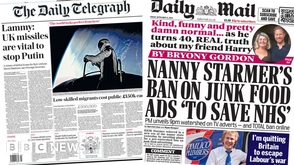 Newspaper headlines: UK missiles ‘vital’ to stop Putin, and junk food ad ban