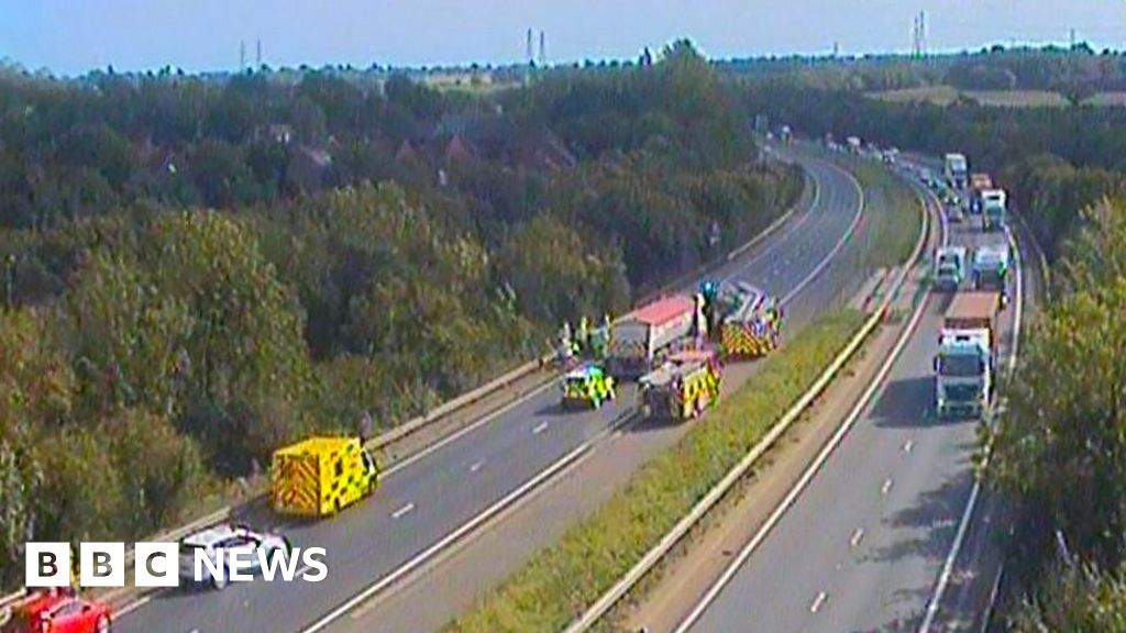 A14 Claydon crash between lorry and car causes delays BBC News