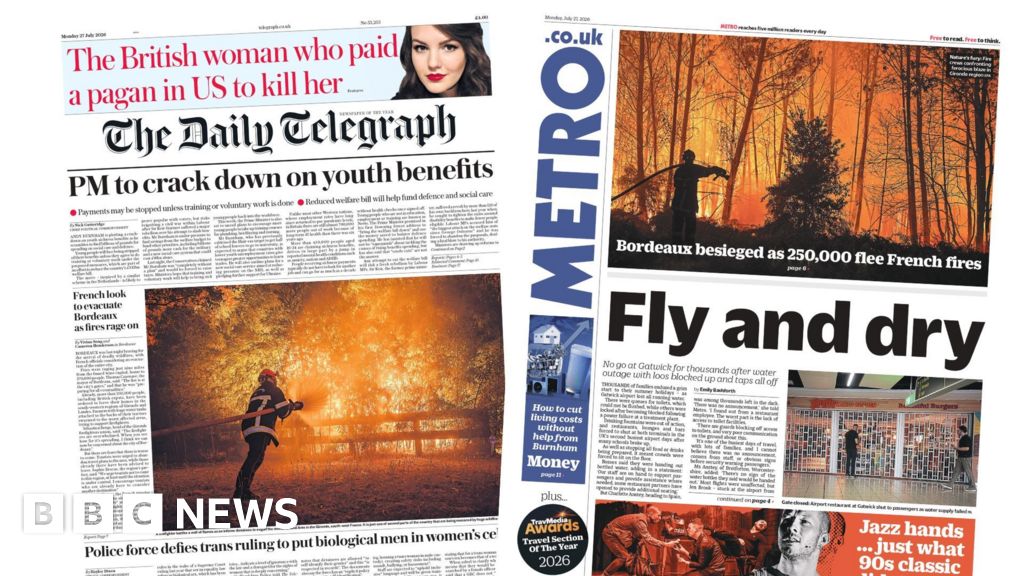 UK papers: Youth benefits 'crack down' and Gatwick 'Fly and dry'