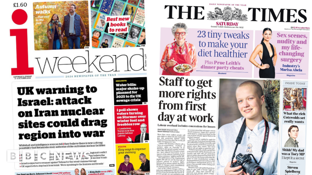 Newspaper headlines: ‘UK warns Israel’ and ‘staff to get more rights’