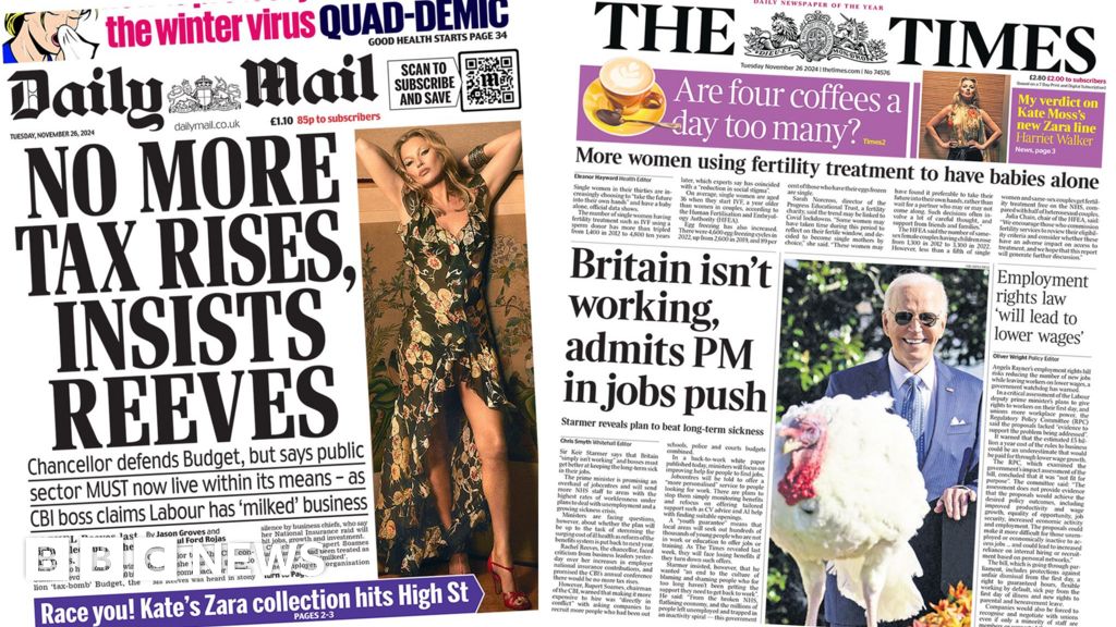 Newspaper headlines: ‘No more tax rises, insists Reeves’ and ‘PM in jobs push’