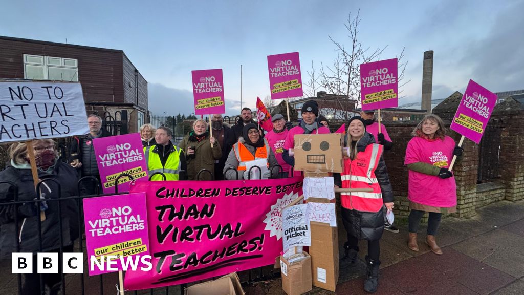 Teaching staff on strike over 'virtual teacher'