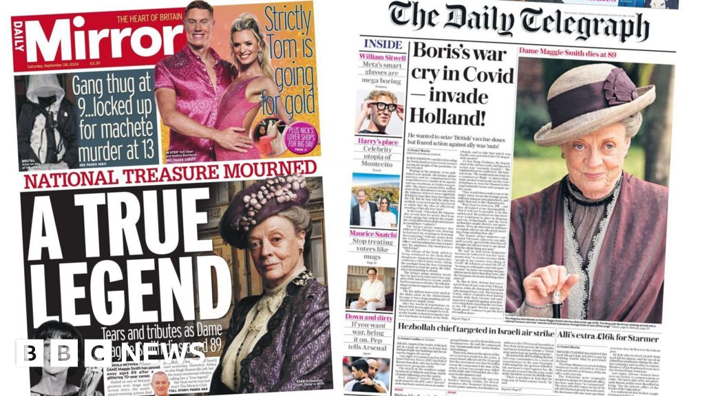 Newspaper headlines: Maggie Smith mourned and Johnson’s Covid ‘war cry’