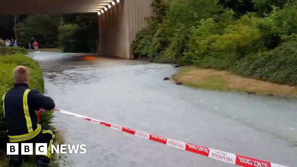 Milton Keynes burst water main sees water pour down pathway