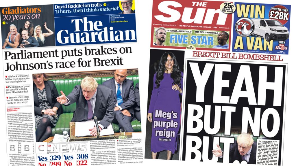 Newspaper Headlines Parliament Puts Brakes On Brexit 