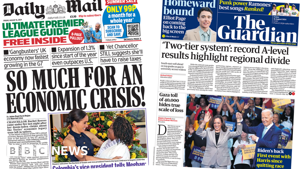 Newspaper headlines: ‘So much for economic crisis’ and regional A-level divide