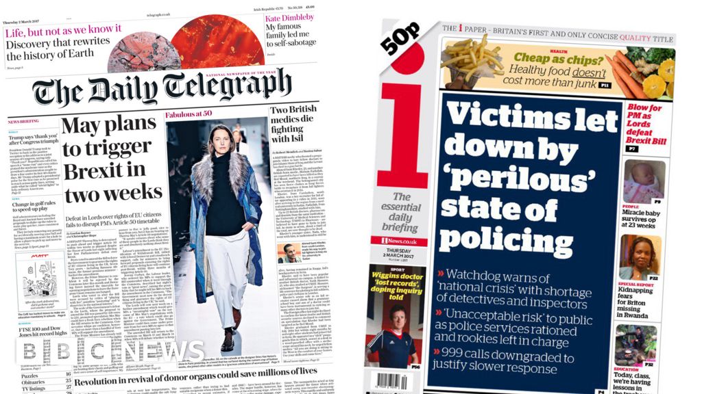 Newspaper Headlines Brexit Defeat And Policing Meltdown Bbc News 