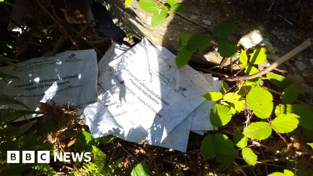 Blaenau Gwent council recycling letters 'dumped' on hill BBC News
