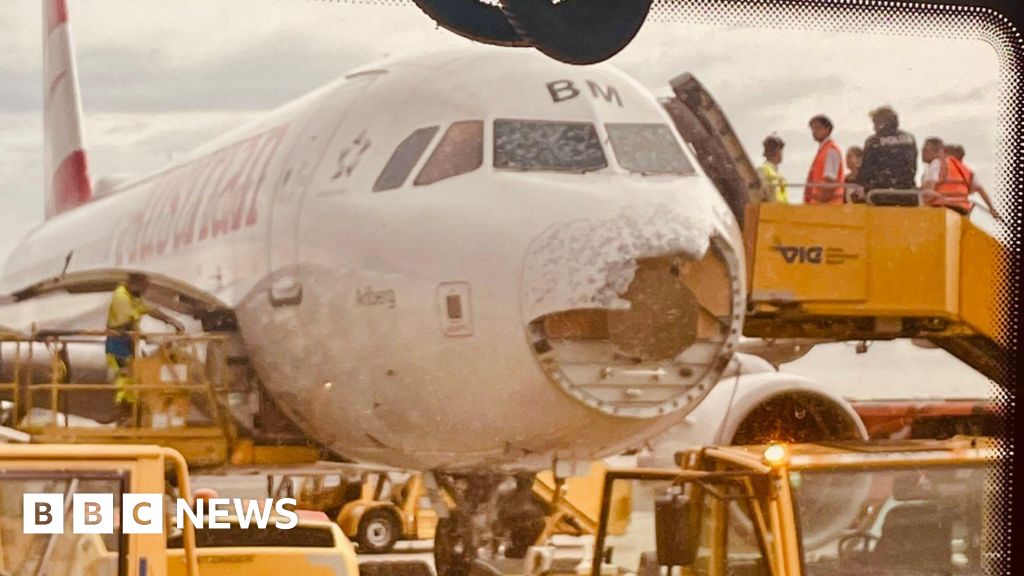 Самолетът на Austrian Airlines претърпя сериозни щети при градушка