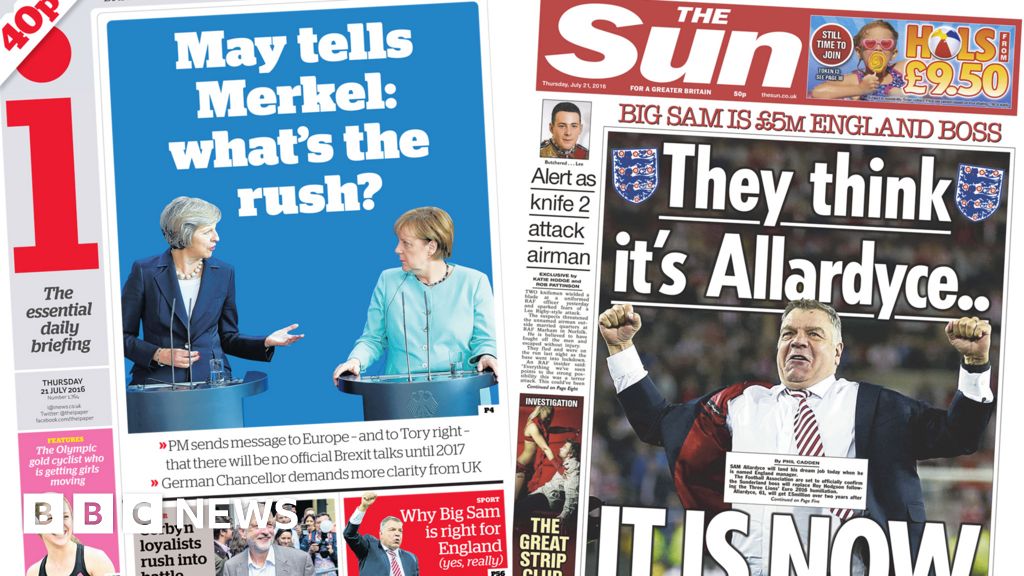 Newspaper Headlines No Brexit Rush And Allardyce For England Bbc News 