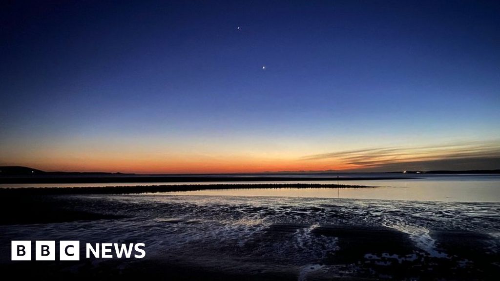 Dark skies: Venus, Jupiter and the Moon pictured across Wales